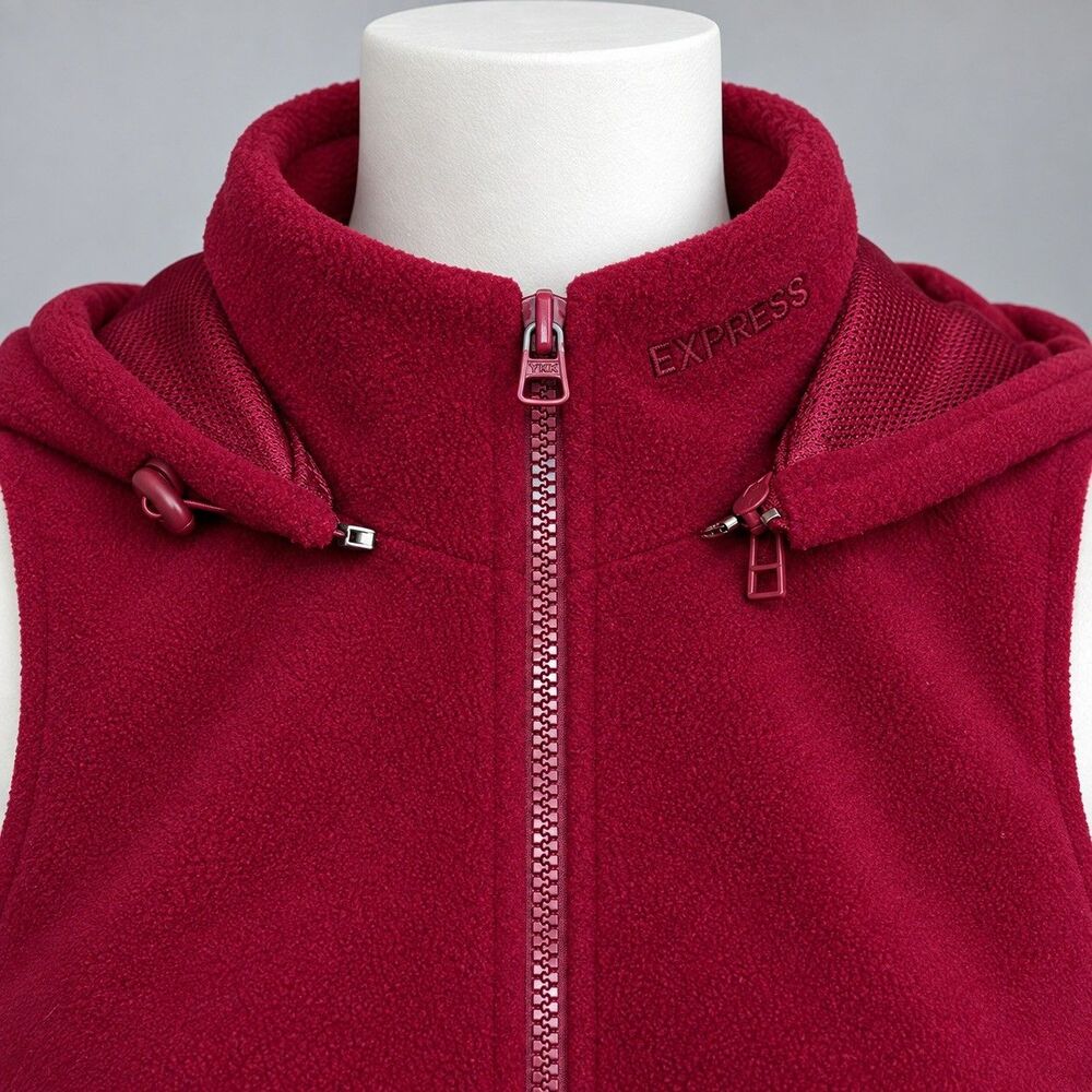 Vintage Y2K Express World Brand Fleece Vest Womens S Hooded Red 90’s Gorpcore - Picture 4 of 16